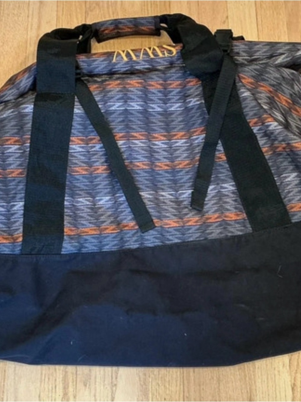 Men's Patterned Travel Duffel Bag in Blue and Orange